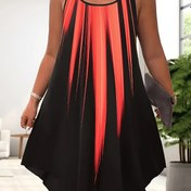 Resim Kadınlar İçin Plus Beden Şık Gradyan Baskılı Elbise - Kolsuz, Çift İnce Askılı, Yuvarlak Yaka, Esnek Polyester Karışımı, Makinede Yıkanabilir, İnce Askılı Halter Elbise 