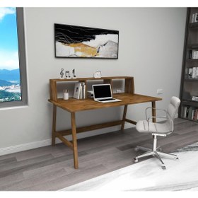 Resim WOODFACE Lucy Çalışma Masası 120x60 Doğal Ahşap Tek Raflı 3 Bölüm Özel Tasarım Uyumlu Görünüm 