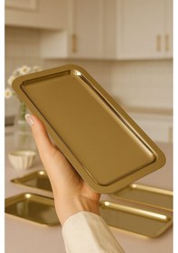 Resim 6 Adet 13x23 Cm Dikdörtgen Paslanmaz Çelik Sunum,kahve,çay,sunum Tepsisi,çeyiz,söz,tepsi Çelik 