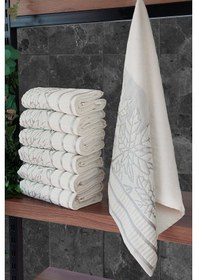 Resim Çınar Jakarlı 6 Lı Kadife Pamuklu El Ve Yüz Havlu Seti 50x90 Cm - 04557 - Gümüş Gümüş 