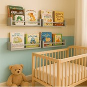 Resim Jaju Baby 50 Cm 4 Lü Gri Ahşap Raf Montessori Kitaplık Çocuk Odası Aksesuar Dekorasyon Mobilya 
