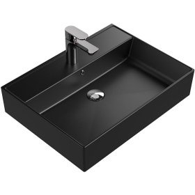 Resim AQUA BAGNO Plan Seramik Tezgah Üstü Kare Çanak Lavabo ,60 X 45 Cm.,mat Siyah 