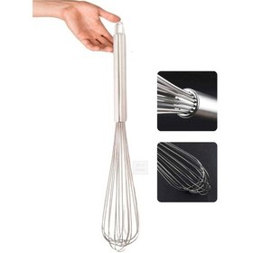 Resim Sos Çırpma Teli Paslanmaz Yumurta Çırpıcı Çikolata Çırpıcı Krema Çırpıcı Çelik Saplı Büyük Boy 45 Cm Metalik Gri 