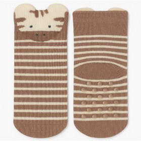 Resim SOLDE SOCKS 2 Çift Aynı Model Pamuklu Kaymaz Taban Bebek Çorabı - Yıkamada Bozulmayan Çizgili Zürafa Desen Set 
