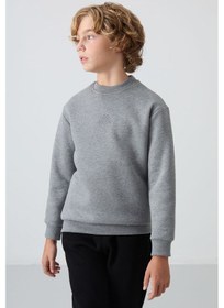 Resim Tommylife Tommy Life Gri Melanj Pamuklu Kalın İçi Tüylü Yumuşak Dokulu Standart Fit Nakışlı Erkek Çocuk Sweatshirt - 112 Gri Melanj 