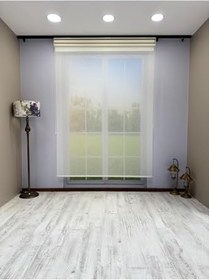 Resim donatti perde Çiftli Sistem Keten Tül ve%100 Blackout (Karartma) Ekru Stor Perde 260 x 200 