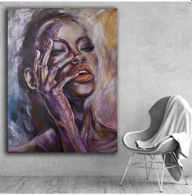 Resim Kırmızı Dudaklı Eli Yüzündeki Kadın Kanvas Tablo 