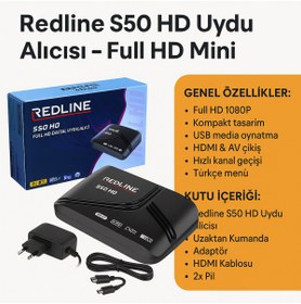 Resim Redline S50 HD Full HD Dijital Uydu Alıcısı – Kompakt Mini Tasarım, HDMI & USB Destekli 