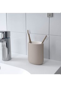 Resim 2 Li Banyo Seti Ekoln Sıvı Sabunluk Diş Fırçalık Bej Renk Stoneware Bej 