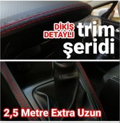 Resim Araç Içi Kırmızı Dikiş Detaylı Kendinden Yapışkanlı Deri Trim Şerit 2,5 Metre 