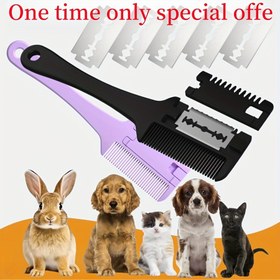 Resim Köpekler için 1/10/20 Yedek Bıçaklı PP Malzemeli Uzun Dişli Tarak - Kedi ve Köpekler için Tüy Bakım ve Şekillendirme Tıraş Tarak, 2'si 1 Arada Saç Kesici ve Fırça, Etkili Tüy Dolaşımı ve Alt Tabaka Temizleme Aracı 