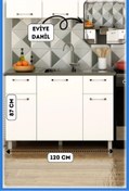 Resim Fly Mobilya 120 cm Beyaz Panovit Mini Evyeli Alt Modül Mutfak Dolabı Alt Modül Ünitesi 