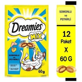 Resim Dreamies Mix Somonlu Ve Peynirli Kedi Ödülü 12 Adet X 60 Gr 