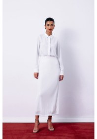 Resim Sateen Pul Payetli Midi Etek - Ekru-135198 Ekru 