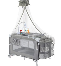 Resim Holmer All in One Cibinlikli Dönenceli Alt Açma Üniteli Oyun Parkı Park Yatak Açık Gri 