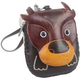 Resim El Yapımı Hakiki Deri Boğa Tasarımlı Fermuarlı Kadın Cüzdan Kartlık Bozuk Para Anahtarlık Kahverengi 