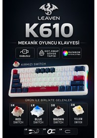 Resim K610 Kablolu Kırmızı Switch Mekanik Oyuncu Klavyesi-61 Tuş Rgb-hot Swap 