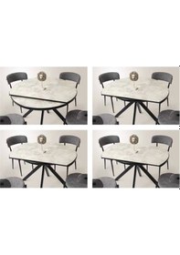 Resim Ahşap Yuvarlak Açılır Büyüyen Yemek Masası Mermer Desen 70x120cm 