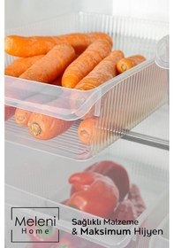 Resim 3'lü Buzdolabı Düzenleyici Set - Dolap İçi Organizer Sepet Meyve Sebze Saklama Kabı 1x 4-6-8 Lt Şeffaf 