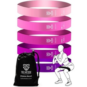 Resim 5 Li Pilates Direnç Bandı Seti Loop Squat Lastiği Çantalı Fitness Egzersiz Bantları - Pembe Pembe 