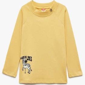 Resim Koton Erkek Bebek Pamuklu Oversize Uzun Reglan Kol Baskılı Düğmeli Bisiklet Yaka Tişört Hardal Sarı 