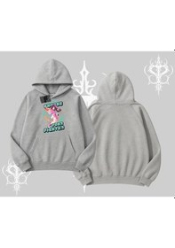 Resim Kapşonlu Sweatshirt Oversize Anime Kız Desenli Japon Stil Gri 