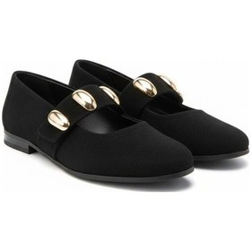 Resim Ne&ve Shoes Siyah Süet Gold Aksesuar Detaylı Lastikli Kadın Şık Ve Rahat Babet 