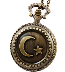 Resim TeknoSar Turkish Flag Pocket Watch Antika Köstekli Saat Nostaljik Metal Tasarım Hediyelik 