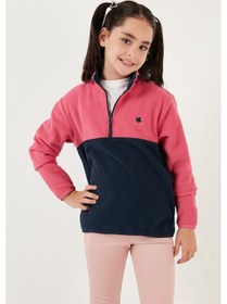 Resim Lela Yumuşak Dokulu Yarım Fermuarlı Renk Bloklu Dik Yaka 2'Li Paket Çocuk Polar 5905004S2 Fuşya Lacivert-Somon Gri 