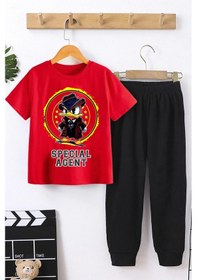Resim Çocuk Mafia Ördek Baskılı Alt - Üst Eşofman Takımı Kırmızı 