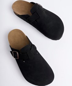 Resim ARYAN Yen Boston Unisex Tokalı Süet Sabo Terlik | Rahat Taban Ev ve Dış Mekan Terlik 