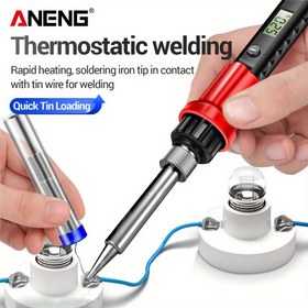 Resim ANENG SL105 Termostatlı elektrikli lehim makinesi EU Fiş ev tipi 11 ayarlanabilir sıcaklık lehim kalemi iç ısıtmalı lehim tabancası bakım ekipmanı alet seti 