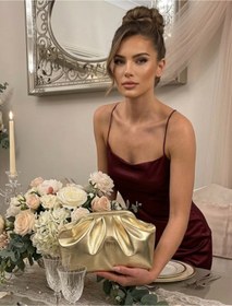 Resim Çanta Trend Kadın Gold Altın Rengi Parlak Suni Deri Askılı Clutch Günlük Ve Abiye Çanta 