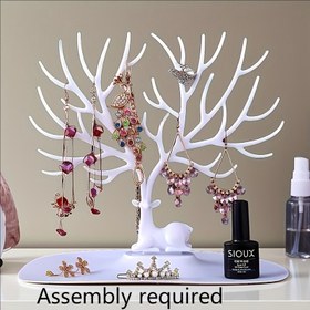 Resim 1 adet/2 adet Plastik Takı Gösterme Rafı, Takı Tablası, Boynuz Ağacı Tasarımı, Kolye, Küpe, Yatak Odası, Banyo, Masaüstü, Makyaj Masası, Ev, Yurt Depolama Rafı, Güzel Oda Dekorasyonu, Boynuz Takı Depolama, Takı Depolama, Kolye Depolama, Küpe Depolama, Yüzük Depolama, Takı Depolama, Takı Kuleleri 