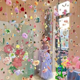 Resim 21 adet Parti Çiçek Şelale Süslemeleri Seti, 20 adet Sahte Karışık Çiçek ve 1 Rulo Şeffaf Halat ile Düğün Partisi Dekorasyonu Sevgililer Günü Gelin Duşu Doğum Günü Malzemeleri Oda Dekoru için 