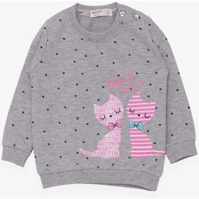 Resim Breeze Kız Bebek Sweatshirt Mutlu Kedicikler 4 Ay-1.5 Yaş, Gri Melanj Gri Melanj 