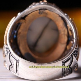 Resim Striped Yemen Agate Aqeeq Stone 925 Sterling Silver Mens Ring - US: 7.75 / 57 mm / Turk: 17 