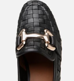 Resim HOTİÇ Kadın Deri Siyah Örgü Detaylı Tokalı Klasik Loafer 