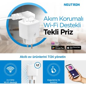 Resim Neutron Akıllı Wi-Fi Destekli 16A Akım Korumalı Tekli Priz Uygulama Üzerinden Kontrol 