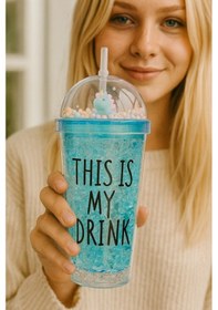 Resim This İs My Drink Tasarım Pipetli İçecek Bardağı Sevimli Renkli Boncuklu Cool Çılgın Suluk Mavi 2742 Çok Renkli 