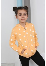 Resim Toontoy Kız Çocuk Komple Kalpli Baskılı Hırka Turuncu 