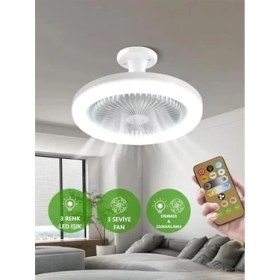 Resim Storemax Poyraz Fan LED Işıklı Tavan Vantilatörü, 42W, Kumandalı, 5 Kanatlı, 3 Kademe Hız, Dimlenebilir, 3 Renk Led, E27 Duylu, Sessiz Çalışma, Beyaz 