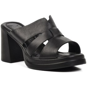 Resim Venüs 2413403y Siyah Hakiki Deri Kadın Topuklu Terlik 001 