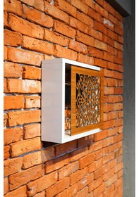 Resim Modem Saklama Kutusu Sürgülü Yana Açılır 35 X 35 Motifli Ceviz 