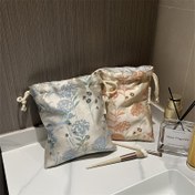 Resim Şık Çiçek Desenli Kozmetik Çanta Seti Fırçalar, Cilt Bakımı İçin - Bağcıklı Polyester Makyaj Çantası Ev, Güzellik Araçları, Oje Düzenleyici, Bayan Seyahat Kesesi, Rastgele Olmayan Baskı Tasarımı 