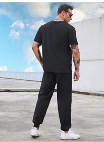 Resim Chinese T-shirt Eşofman Altı Jogger- Siyah Baskılı Alt Üst Eşofman Takım Oversize Bisiklet Yaka Siyah 