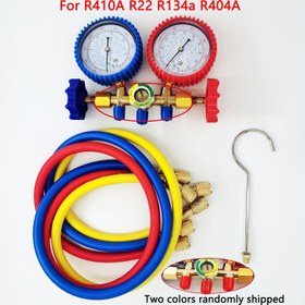 Resim DY&LM Ağır Hizmet Tipi 3 Yollu AC Manifold Göstergesi - Çift Ölçekli Basınç Göstergesi (PSI/Bar), R410A, R22, R134a, R404A Soğutucu Gazları ile Uyumlu - HVAC, Otomotiv, Soğutma Teşhis Aracı - Güç Gerektirmez, Hortum Bağlantısı Dahil, Kolay Okunabilir Kadranlar, Pirinç Yapı 