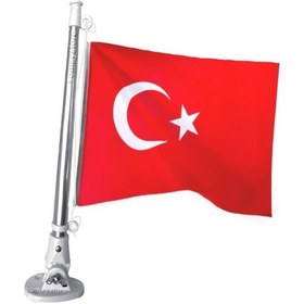Resim Tekne 40 CM Bayrak Direği Katlanır ve 20 x 30 CM Türk Bayrağı 