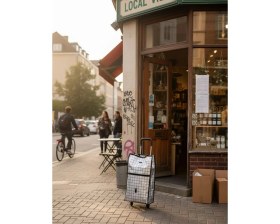 Resim Aesco Günlük Alışverişler Için Konforlu Tekerlekli Pazar Arabası 