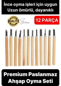 Resim Premium Paslanmaz Ahşap El Oyma Bıçak Seti 12 Parça Siyah Uç İskarpela Hobi Profesyonel İşleme Aleti 